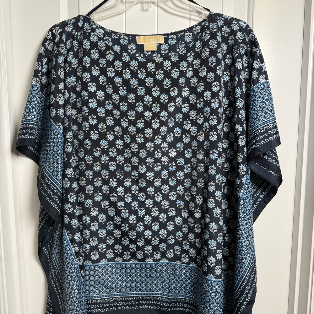 Michael Kors Navy and Light Blue Floral Blouse